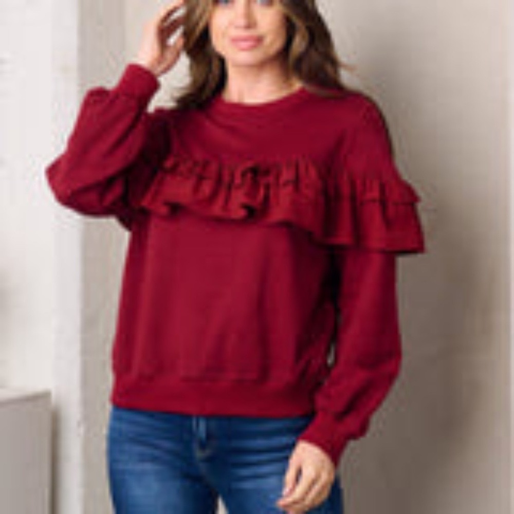 WOMEN'S LONG SLEEVE RUFFLE DETAILED TOP - Picture 3 of 3